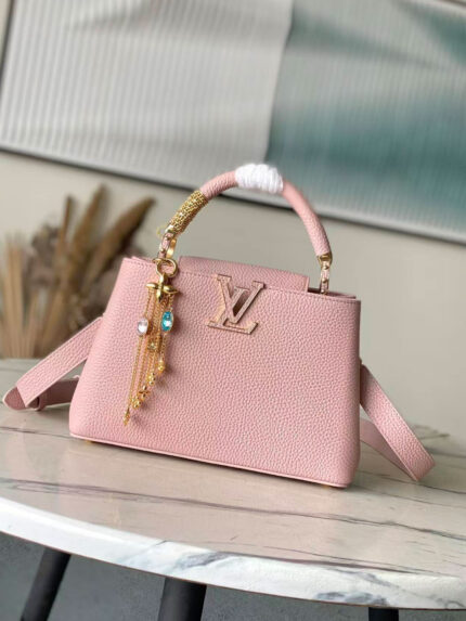 Louis Vuitton (LV) Capucines BB handbag in blush pink grained calfskin
