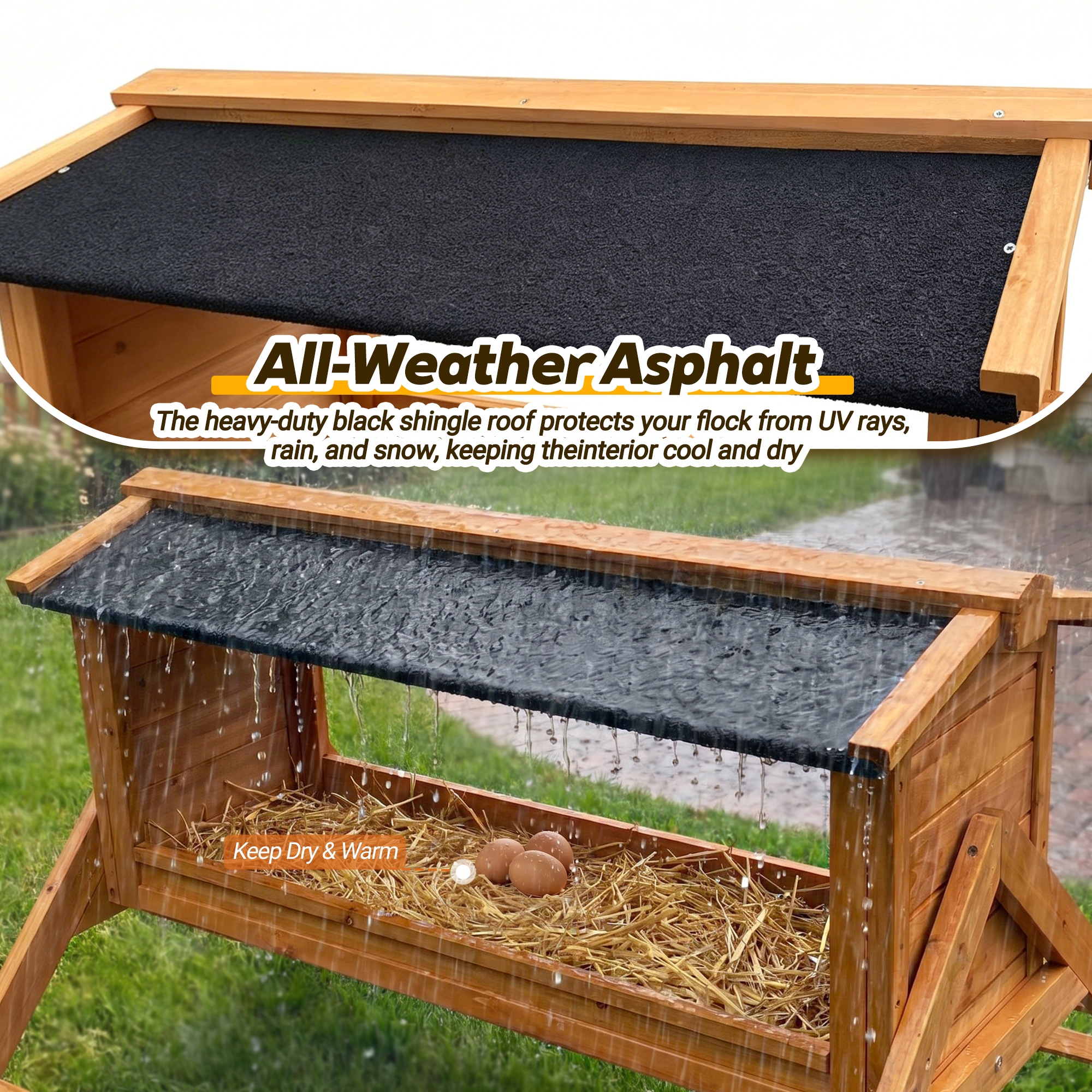 Chicken Nesting Box with Asphalt Roofing, - Image 2